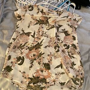 LOFT Floral Blouse in Cream and Green